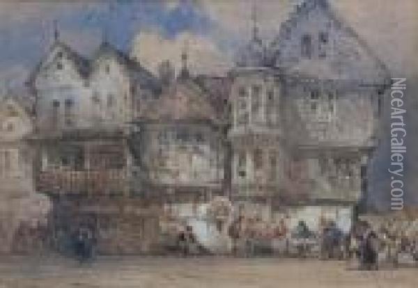 Hotel Of The Golden Chain, Langen - Schwalbach Oil Painting - William Callow