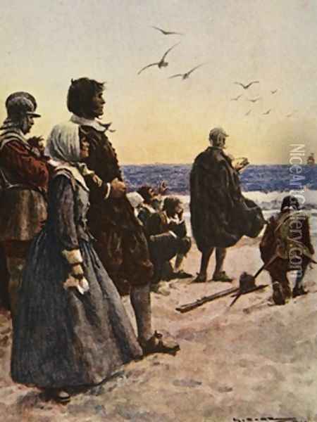 The Departure of the Mayflower illustration from This Country of Ours The Story of the United States Oil Painting - A.C. Michael