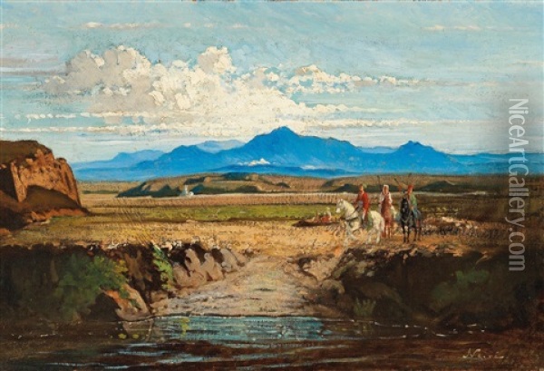 Horsemen In A Caucasian Landscape Oil Painting - Maxime Noire