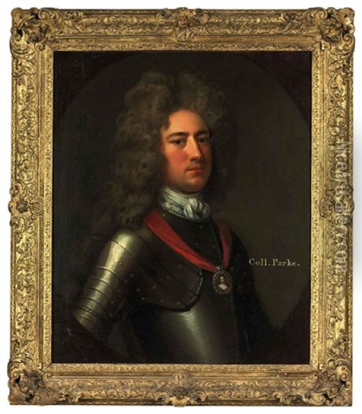Portrait Of Colonel Daniel Parke Colonial Governor And Army Officer, In Armor, With A Miniature Portrait Of Queen Anne Oil Painting - Michael Dahl