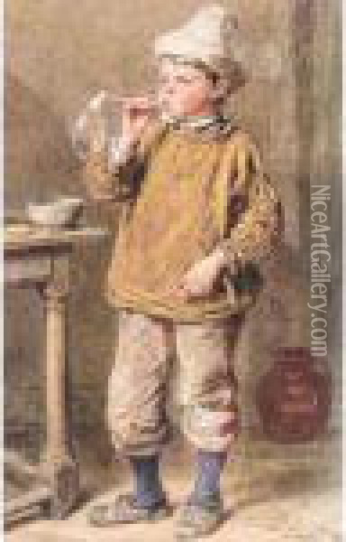 A Boy Blowing Bubbles Oil Painting - William Henry Hunt