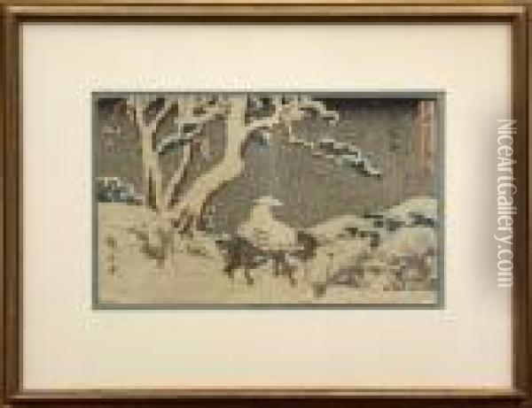 From The So-called Gyosho Tokaido Series Oil Painting - Utagawa or Ando Hiroshige