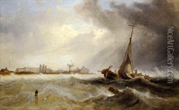 Shipping Off A Coast In Choppy Seas Oil Painting - John Wilson Carmichael
