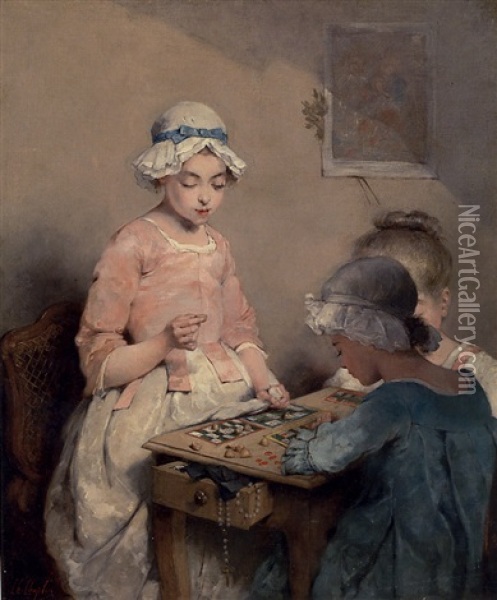 Les Joueurs De Lotto Oil Painting - Charles Joshua Chaplin