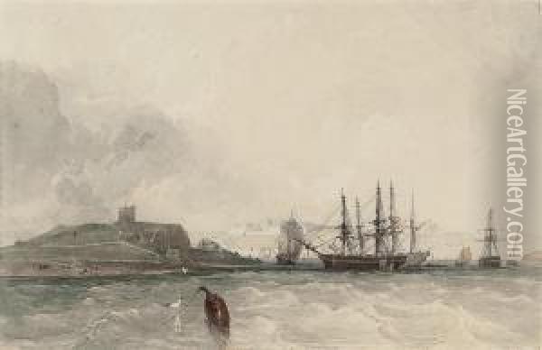 The Anchorage Off Plymouth Oil Painting - Thomas Sewell Robins