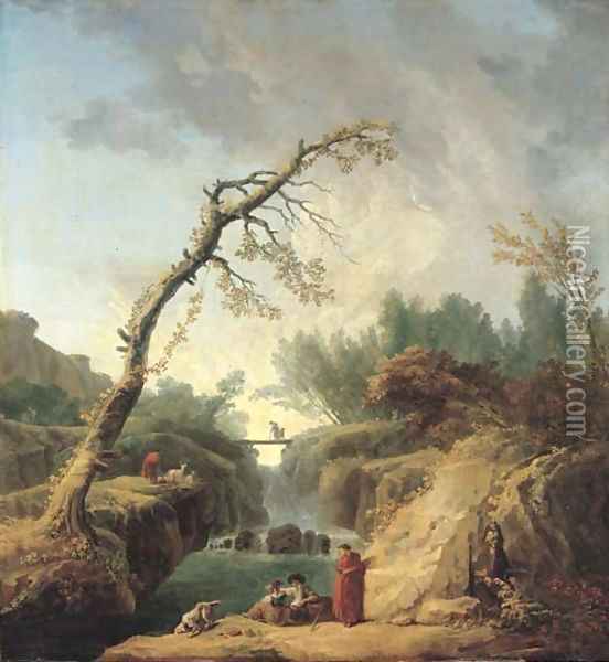 La passerelle sur la cascade Oil Painting - Hubert Robert