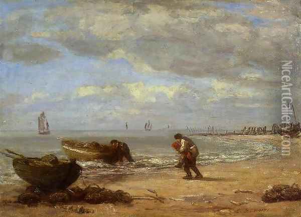 Low Tide near Honfleur 1854-1857 Oil Painting - Eugene Boudin