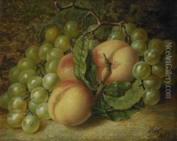 Stilleben Med Vindruvor, Plommon Och Persikor Oil Painting - Henry A. Major