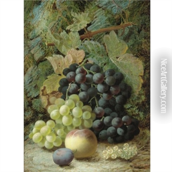 Still Life With Grapes (+ Still Life With A Bird's Nest; Pair) Oil Painting - Oliver Clare