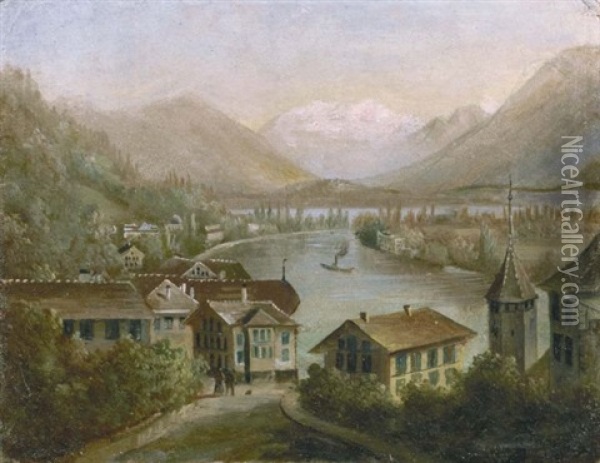 Ansicht Von Thun Vom Schlossberg Aus (view Of Thun From The Schlossberg) Oil Painting - Ferdinand Hodler