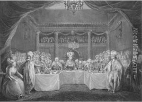 The Installation Banquet Of The Knights Of St Patrick In The Great Hall, Dublin Castle, 17th March 1783 Oil Painting - John Keyse Sherwin
