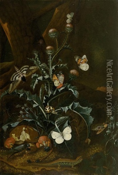 Blumenstillleben Mit Insekten Und Diversen Tieren Oil Painting - Carl Wilhelm de Hamilton