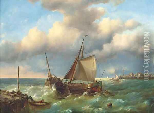 Barges in a stiff breeze at the harbour mouth Oil Painting - Charles Martin Powell
