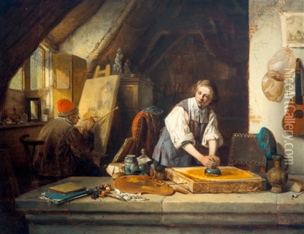 Het Schildersatelier Oil Painting - Hendrik Jan Augustyn Leys