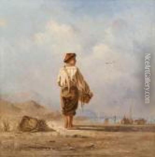 Enfant Ramassant Des Coquillages Sur La Plage. Oil Painting - Joseph Suchet