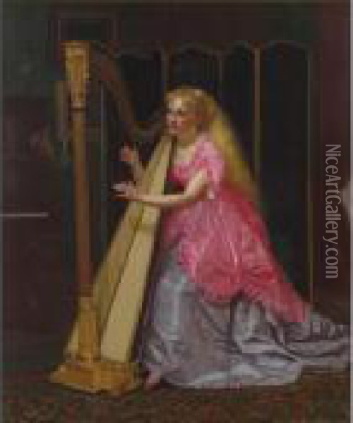 The Harpist Oil Painting - John George Brown