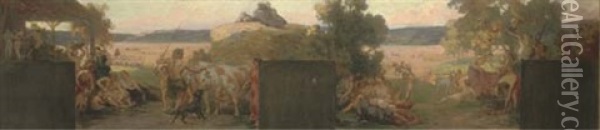 A Study For The Bountiful Harvest (in Collab. W/victor Koos) Oil Painting - Pierre Puvis de Chavannes