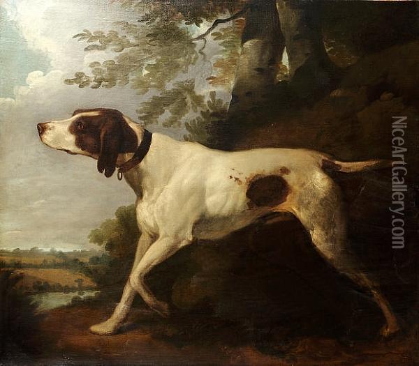 An English Pointer In A Landscape Oil Painting - George Morland