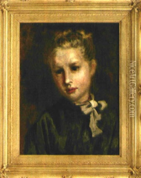 Portrait Eines Jungen Blonden Madchens Mit Weiser Schleife Am Hals Oil Painting - Nikolaus Gysis