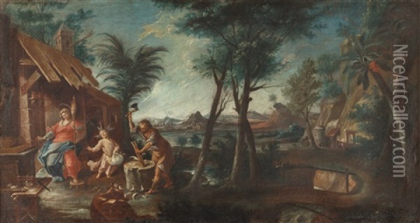 Die Heilige Familie (der Aufenthalt In Agypten) Oil Painting - Johann Wolfgang Baumgartner