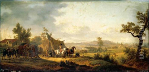 A Military Encampment In A Landscape Oil Painting - Joseph Swebach-Desfontaines
