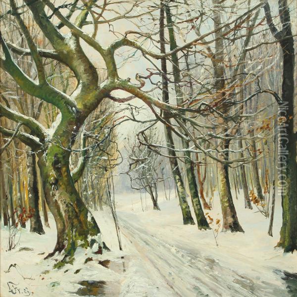 Wintry Day In The Forest Oil Painting - Frederik Lange