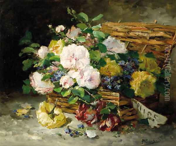 Roses in a basket Oil Painting - Eugene Henri Cauchois