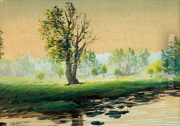 Pejzaz Z Rzeka Oil Painting - Fryderyk Klopfer