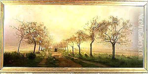Apple Trees and Broom in Flower Oil Painting - Antoine Chintreuil
