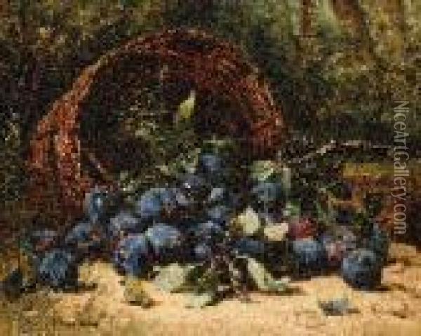 A Basket With Plums On A Bank Oil Painting - Eugene Claude