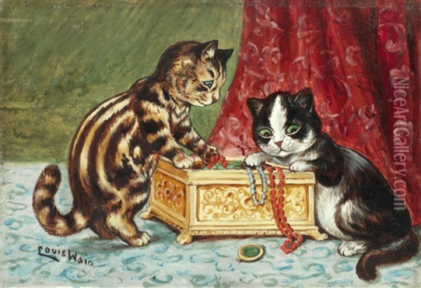 Treasure Kittens Oil Painting - Louis Wain
