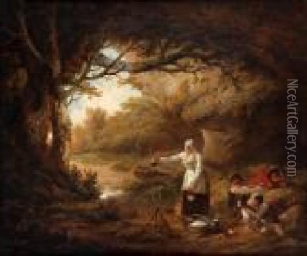 Landscape With Figures Oil Painting - George Morland