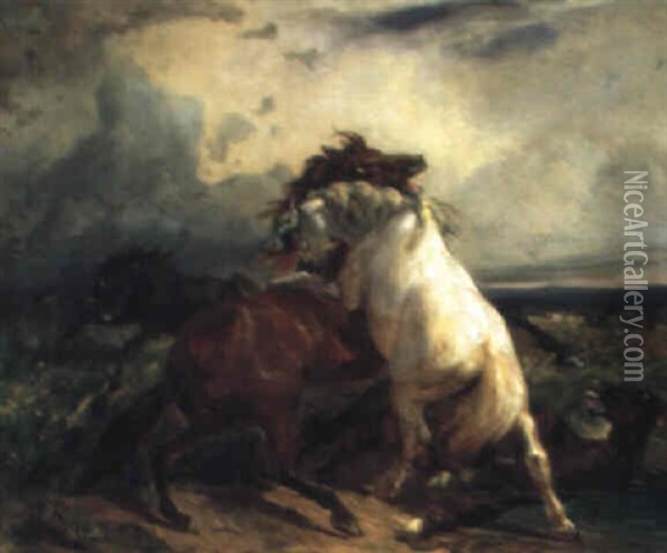 Kampfende Wildpferde Oil Painting - Johann Rudolf Koller