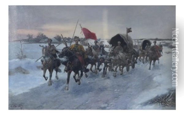 Siberia In Winter Oil Painting - Adolf (Constantin) Baumgartner-Stoiloff