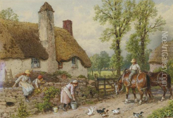 Farm At Kingskerwell, Devon Oil Painting - Myles Birket Foster