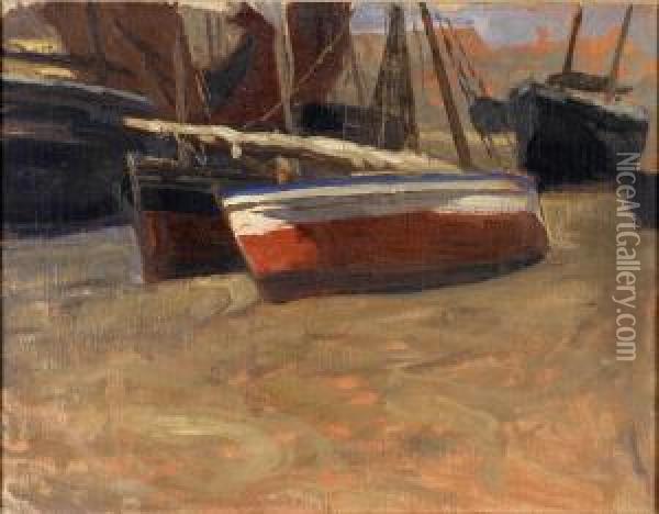 Ruckseitigbetitelt Boote Am Strand Ii. Oil Painting - Karl O'Lynch Van Town