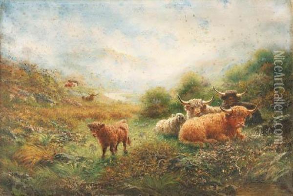 Highlanders At Rest In The Trossachs, Scotland Oil Painting - John Joseph Hughes