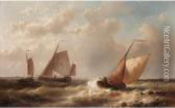 Fishing Smacks Off The Coast Oil Painting - Abraham Hulk Jun.