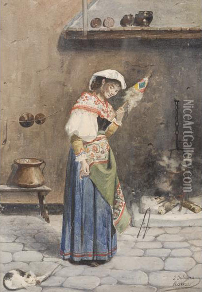Roman Woman In Interior Domestic Scene Oil Painting - Jose Juliana Albert