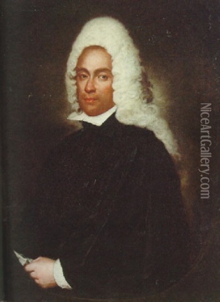Portrait Of A Gentleman In A Wig And Black Robes, Holding A Letter Oil Painting - Vittore Giuseppe Ghislandi (Fra' Galgario)