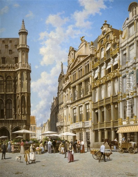 Vue Sur La Grand-place A Bruxelles Oil Painting - Jacques Francois Carabain