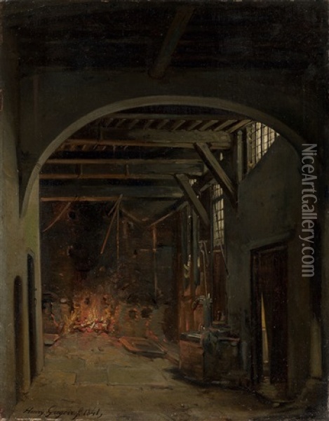 In Der Schmiede Oil Painting - Henry Gregoir