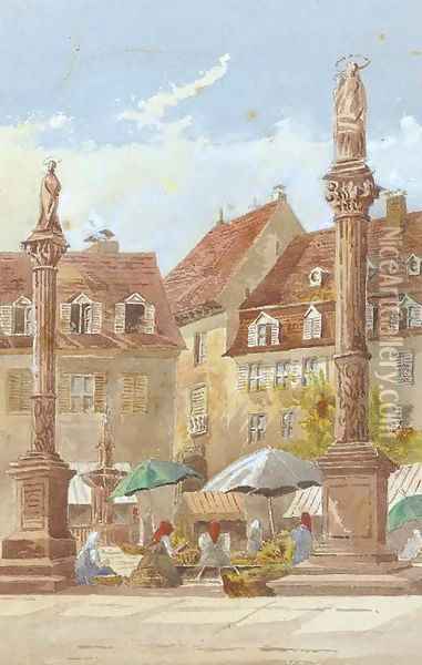 In the market square Oil Painting - Continental School