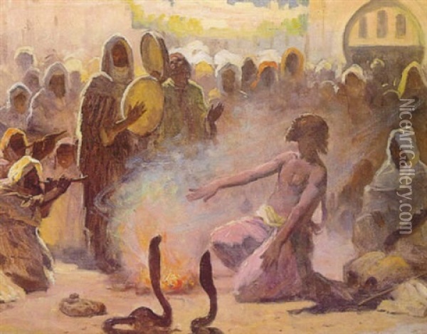 Snake Charmer, Morocco Oil Painting - Gordon Coutts