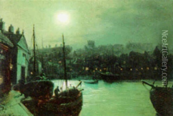 Moonlight Harbour Scene Oil Painting - Walter Linsley Meegan