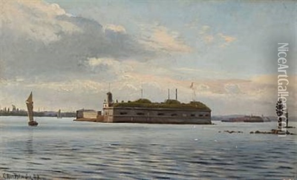 Trekroner In Copenhagen Harbour Oil Painting - Christian Blache