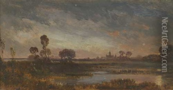 Weite Seenlandschaft Im Abendrot Oil Painting - Wilhelm August Leopold Christian Krause