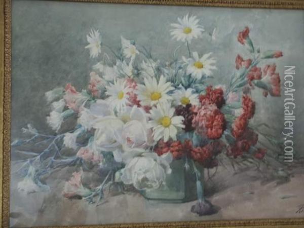 Oeillets Et Marguerites Oil Painting - Francois Rivoire