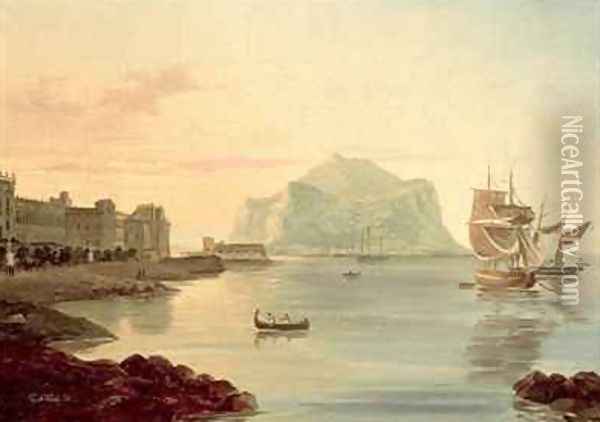 Palermo Harbour with Mount Pellegrino Oil Painting - Carl Wilhelm Goetzloff