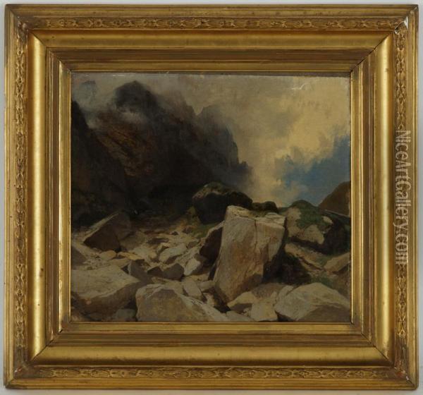Paysage De Montagne, Rochers Oil Painting - Alexandre Calame